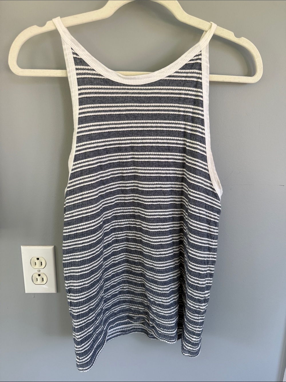 Lucky Brand Cotton Striped Racerback Tank Top in Navy and White